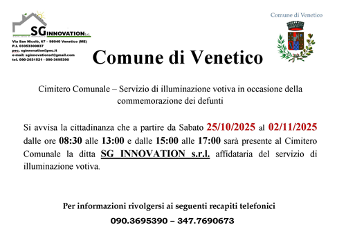 Servizio di illuminazione votiva in occasione della commemorazione dei defunti