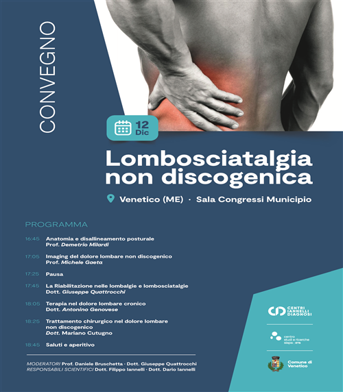 Convegno "Lombosciatalgia non discogenica" - RISERVATO ALLE PROFESSIONI SANITARIE -Giorno 12 Dicembre 2025 - Sala Congressi - Municipio di Venetico - Via Marconi.